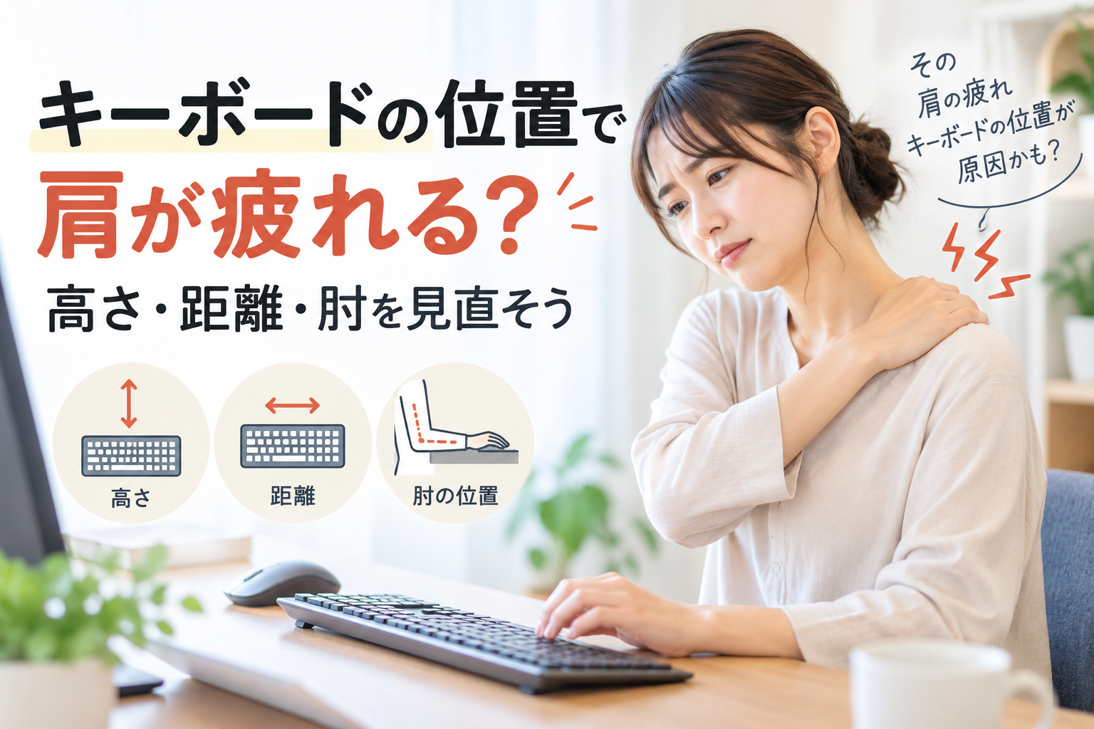 キーボードの位置で肩が疲れる?高さ・距離・肘を見直そう